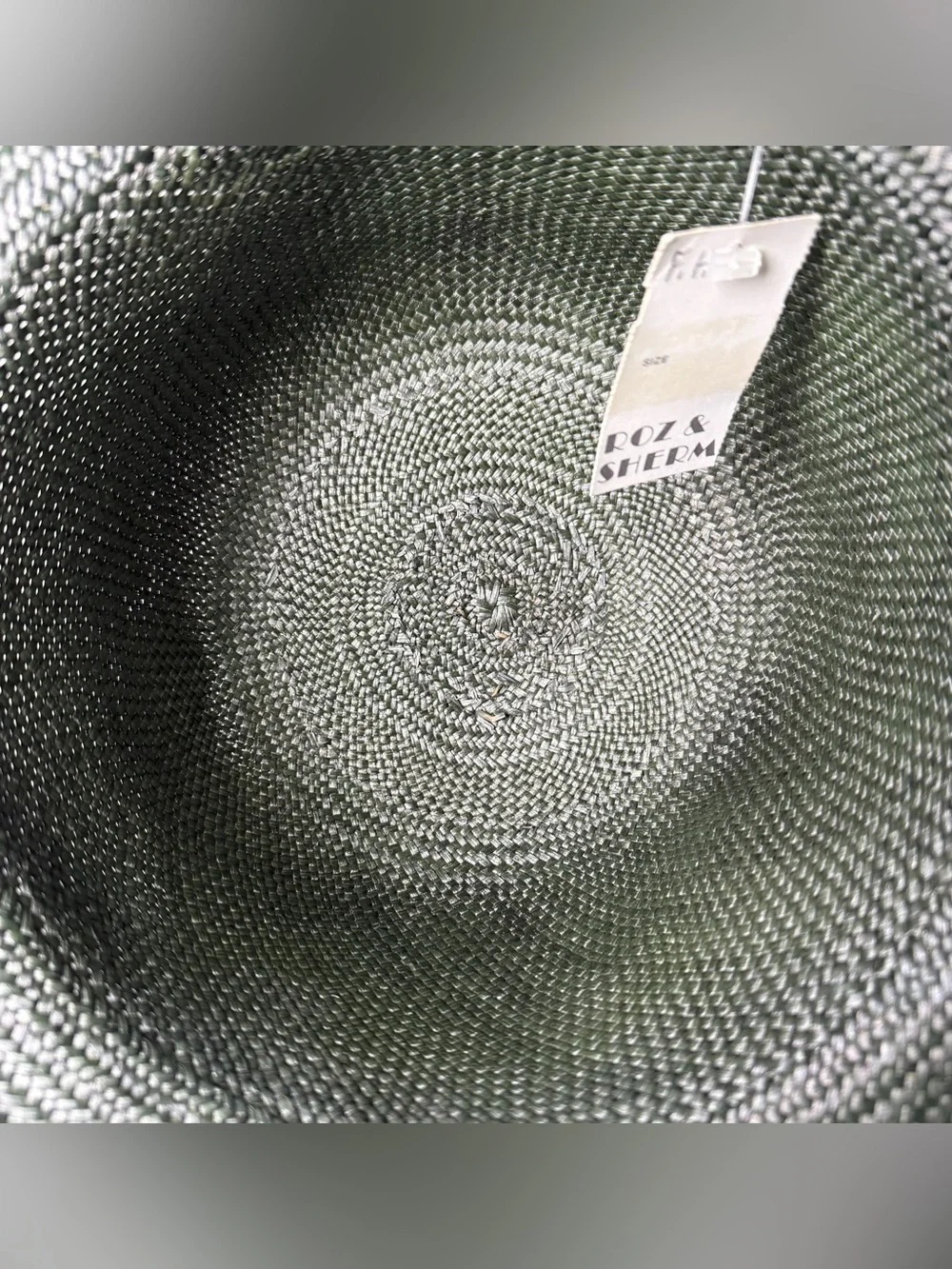NWT Helen Kaminski Wide Brim Raffia Hat Dark Green Raw Edge 80s Deadstock